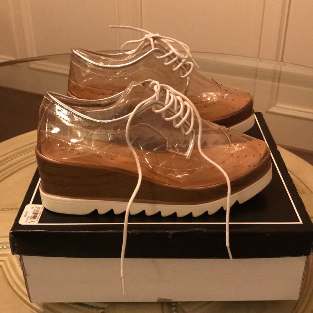 Qupid Sz 6 Clear PVC Oxford-style Platform Shoe